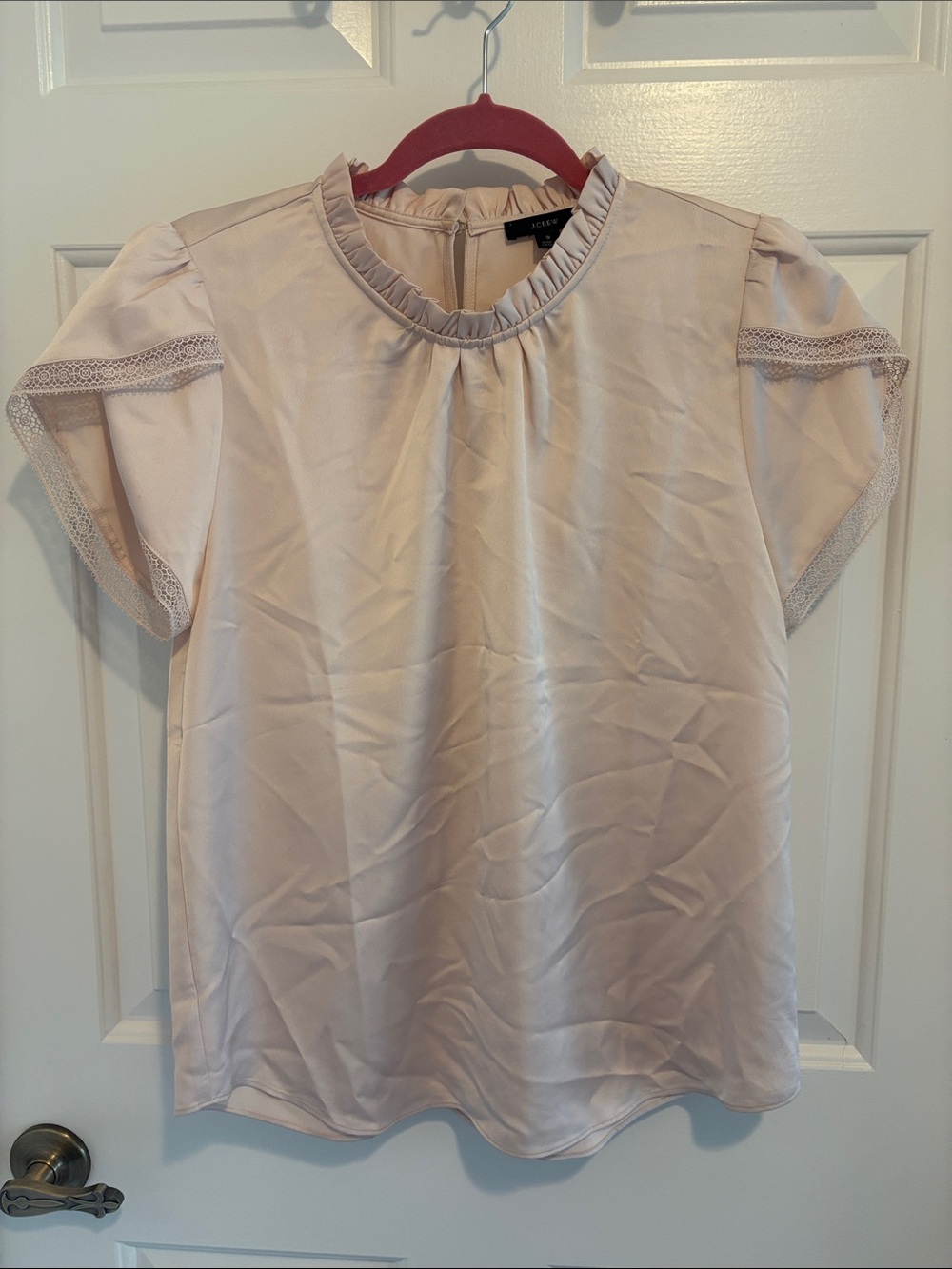 J.crew Blush Ruffle-Neck Short Sleeve Blouse